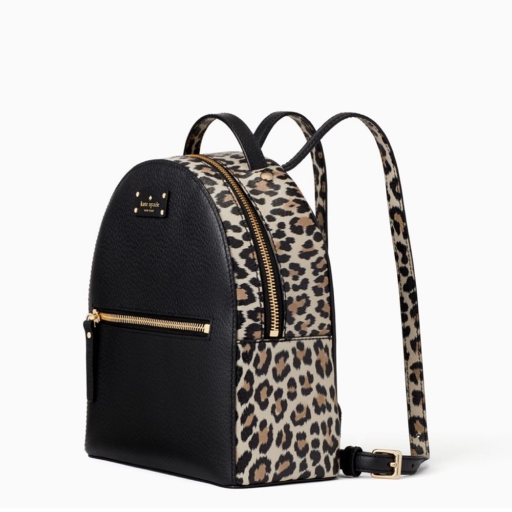 Kate Spade leopard print and black leather backpack